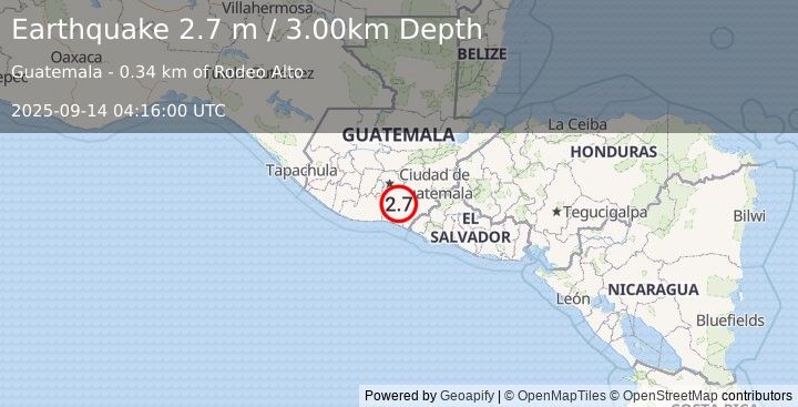 Earthquake GUATEMALA (2.7 m) (2025-09-14 04:16:00 UTC)