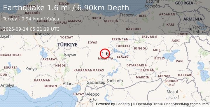 Earthquake EASTERN TURKEY (1.6 ml) (2025-09-14 05:21:19 UTC)