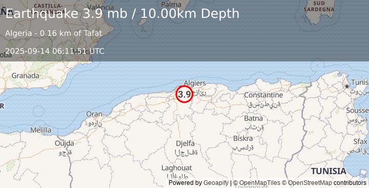Earthquake NORTHERN ALGERIA (3.9 mb) (2025-09-14 06:11:51 UTC)