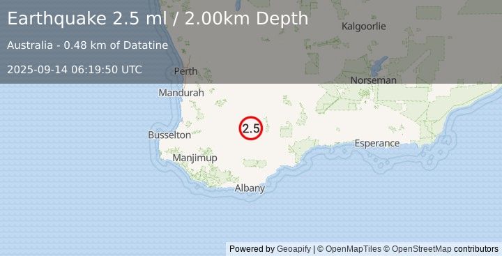 Earthquake WESTERN AUSTRALIA (2.5 ml) (2025-09-14 06:19:50 UTC)