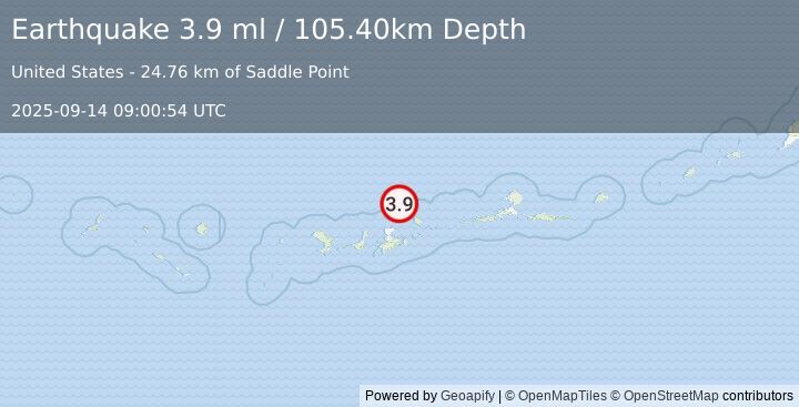 Earthquake ANDREANOF ISLANDS, ALEUTIAN IS. (3.9 ml) (2025-09-14 09:00:53 UTC)