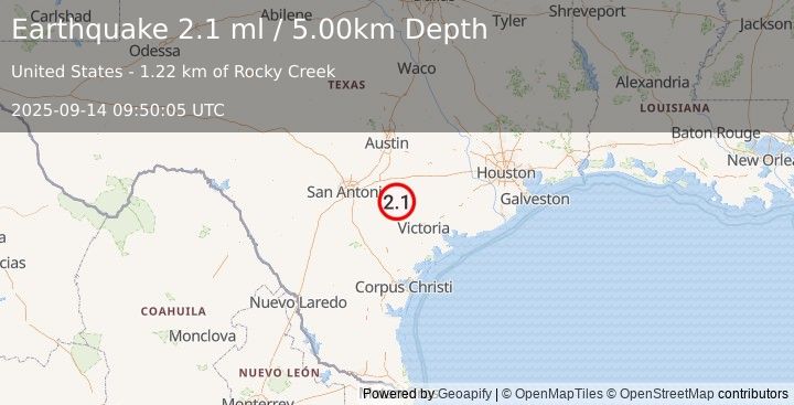 Earthquake SOUTHERN TEXAS (2.1 ml) (2025-09-14 09:50:04 UTC)
