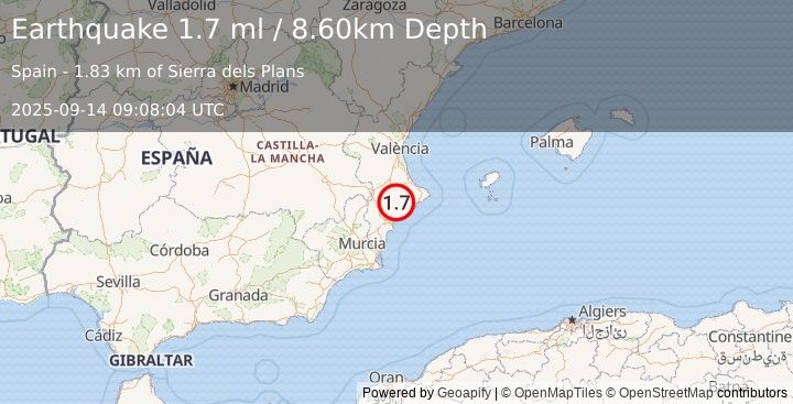 Earthquake SPAIN (1.7 ml) (2025-09-14 09:08:04 UTC)