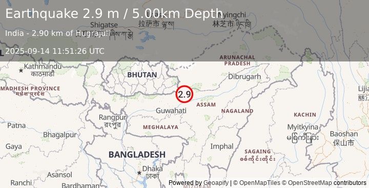 Earthquake ASSAM, INDIA (2.9 m) (2025-09-14 11:51:26 UTC)