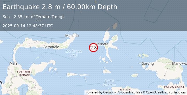 Earthquake MOLUCCA SEA (2.8 m) (2025-09-14 12:48:37 UTC)