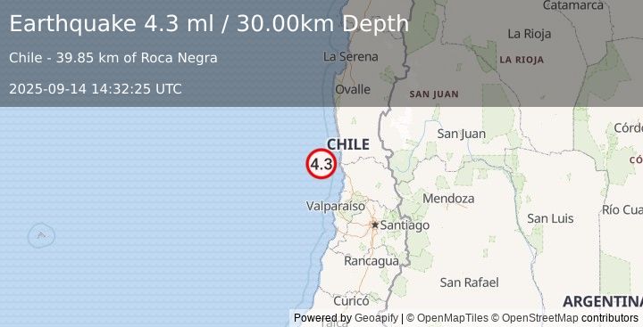 Earthquake OFFSHORE COQUIMBO, CHILE (4.1 ml) (2025-09-14 14:32:24 UTC)