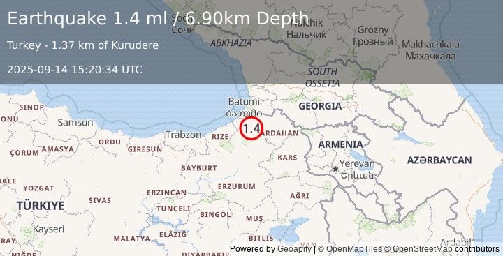 Earthquake EASTERN TURKEY (1.4 ml) (2025-09-14 15:20:34 UTC)