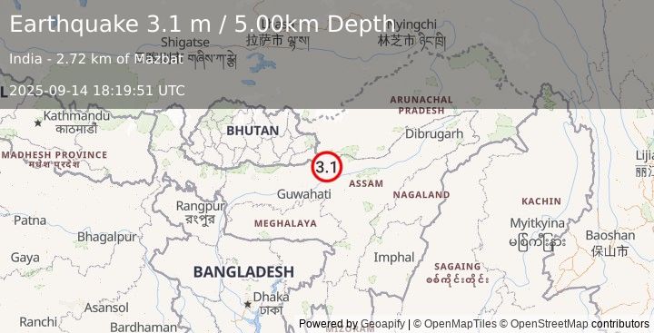 Earthquake ASSAM, INDIA (3.1 m) (2025-09-14 18:19:51 UTC)
