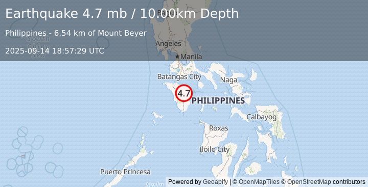 Earthquake MINDORO, PHILIPPINES (4.7 mb) (2025-09-14 18:57:29 UTC)