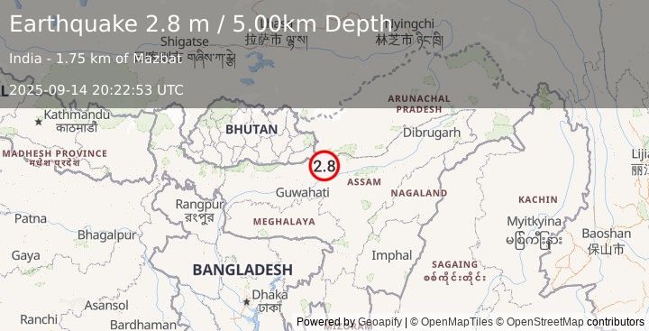 Earthquake ASSAM, INDIA (2.8 m) (2025-09-14 20:22:53 UTC)