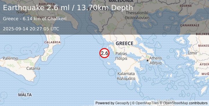 Earthquake GREECE (2.6 ml) (2025-09-14 20:27:05 UTC)