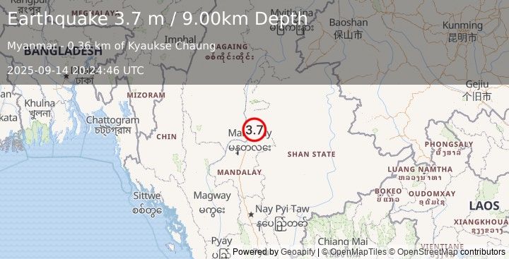 Earthquake MYANMAR (3.7 m) (2025-09-14 20:24:46 UTC)