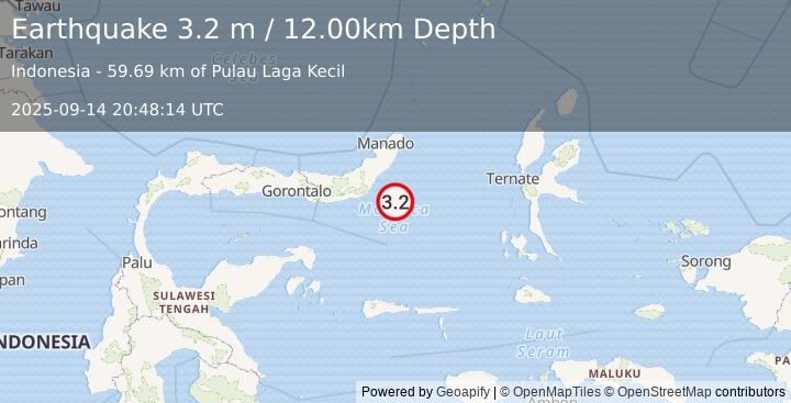 Earthquake MOLUCCA SEA (3.2 m) (2025-09-14 20:48:14 UTC)