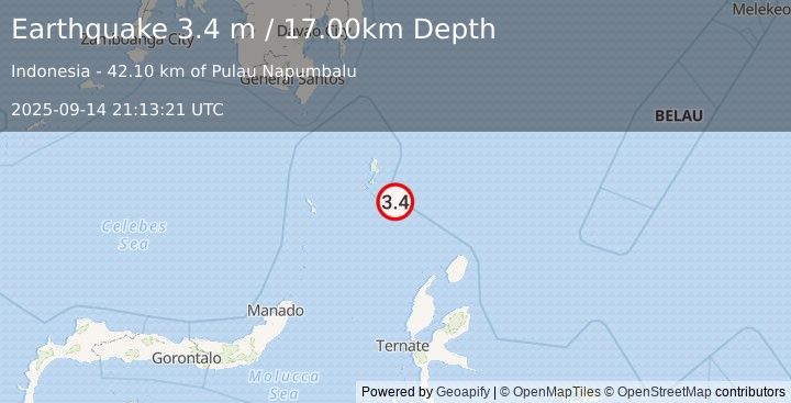Earthquake KEPULAUAN TALAUD, INDONESIA (3.4 m) (2025-09-14 21:13:21 UTC)