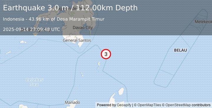 Earthquake PHILIPPINE ISLANDS REGION (3.0 m) (2025-09-14 23:09:48 UTC)