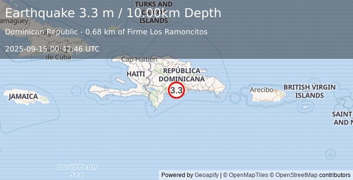Earthquake DOMINICAN REPUBLIC (3.3 m) (2025-09-15 00:42:46 UTC)