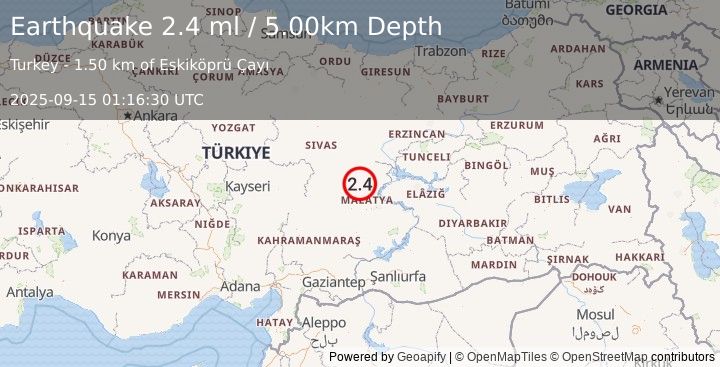 Earthquake CENTRAL TURKEY (2.4 ml) (2025-09-15 01:16:30 UTC)