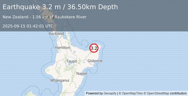 Earthquake OFF E. COAST OF N. ISLAND, N.Z. (3.2 m) (2025-09-15 01:42:01 UTC)