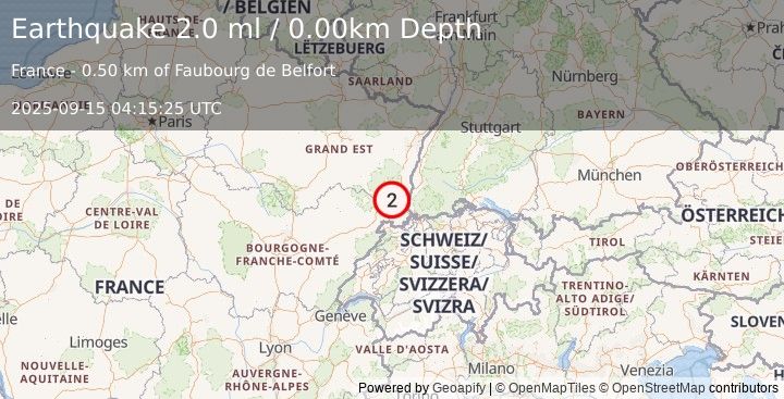 Earthquake FRANCE-GERMANY BORDER REGION (2.0 ml) (2025-09-15 04:15:25 UTC)