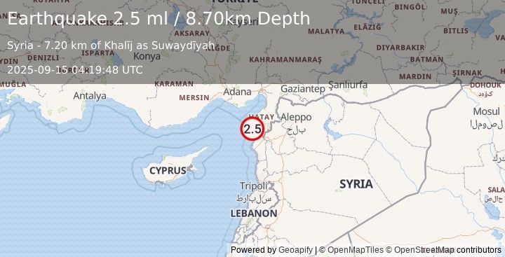 Earthquake CENTRAL TURKEY (2.5 ml) (2025-09-15 04:19:48 UTC)