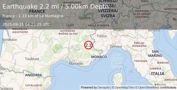 Earthquake FRANCE (2.2 ml) (2025-09-15 04:23:25 UTC)