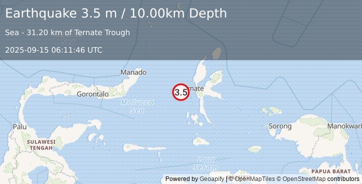 Earthquake MOLUCCA SEA (3.5 m) (2025-09-15 06:11:46 UTC)