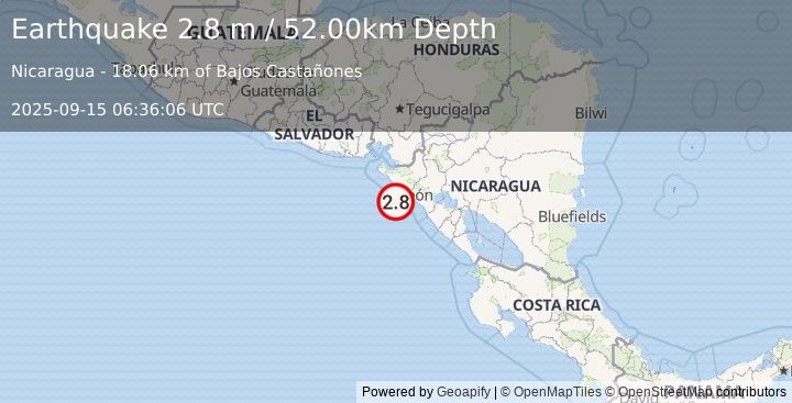 Earthquake NEAR COAST OF NICARAGUA (2.8 m) (2025-09-15 06:36:06 UTC)