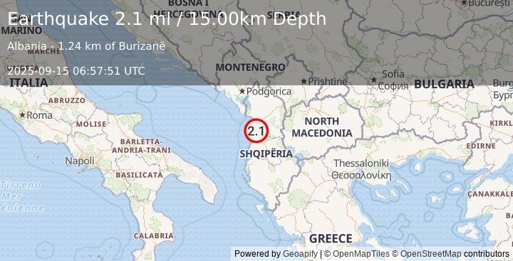 Earthquake ALBANIA (2.1 ml) (2025-09-15 06:57:51 UTC)