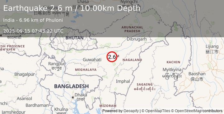 Earthquake ASSAM, INDIA (2.6 m) (2025-09-15 07:43:22 UTC)