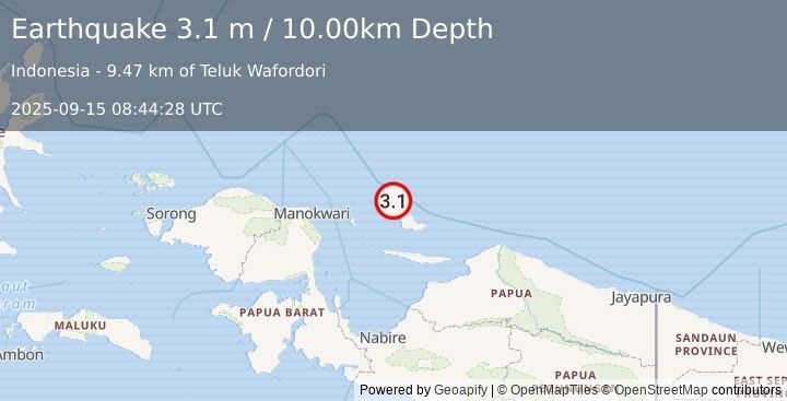 Earthquake BIAK REGION, INDONESIA (3.1 m) (2025-09-15 08:44:28 UTC)