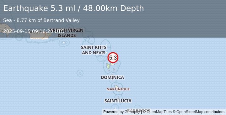 Earthquake GUADELOUPE REGION, LEEWARD ISL. (5.3 ml) (2025-09-15 09:16:20 UTC)