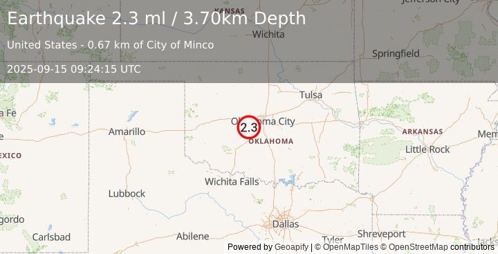 Earthquake OKLAHOMA (2.3 ml) (2025-09-15 09:24:15 UTC)