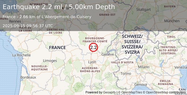 Earthquake FRANCE (2.2 ml) (2025-09-15 09:56:37 UTC)