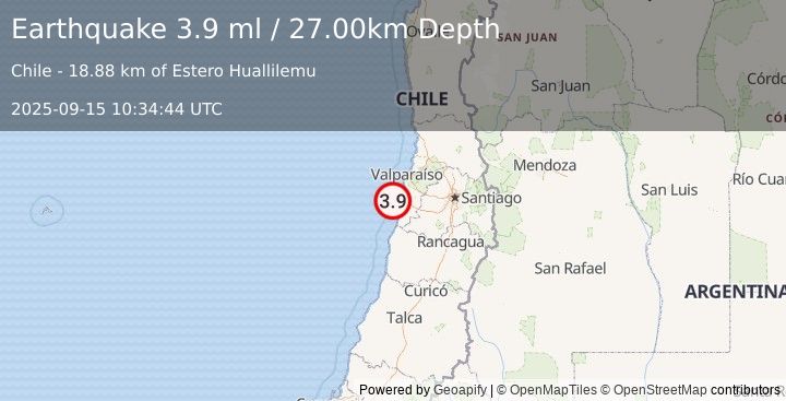 Earthquake OFFSHORE VALPARAISO, CHILE (3.8 ml) (2025-09-15 10:34:42 UTC)