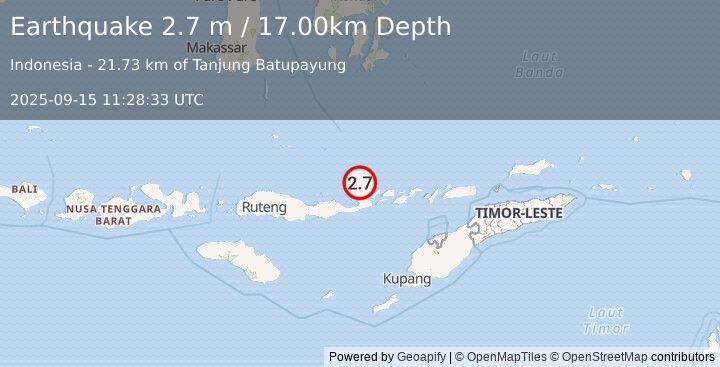 Earthquake FLORES REGION, INDONESIA (2.7 m) (2025-09-15 11:28:33 UTC)