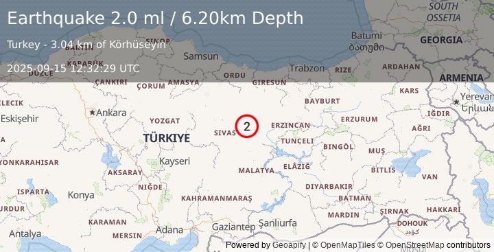 Earthquake CENTRAL TURKEY (2.0 ml) (2025-09-15 12:32:29 UTC)