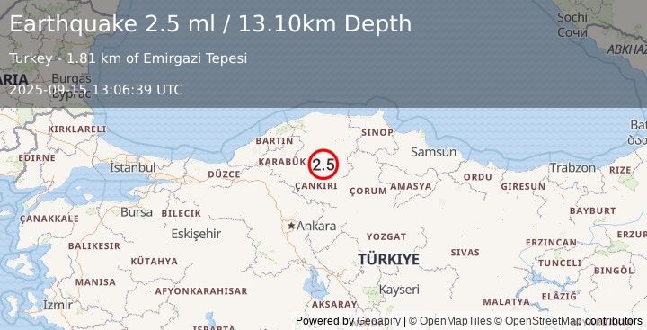 Earthquake CENTRAL TURKEY (2.5 ml) (2025-09-15 13:06:39 UTC)