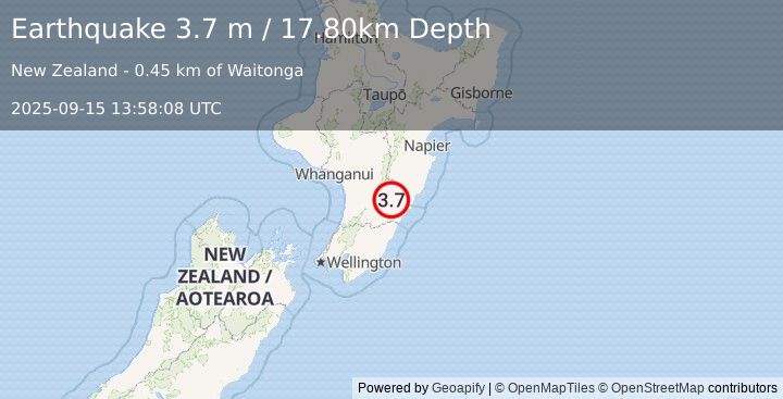 Earthquake NORTH ISLAND OF NEW ZEALAND (3.7 m) (2025-09-15 13:58:08 UTC)