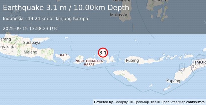 Earthquake SUMBAWA REGION, INDONESIA (3.1 m) (2025-09-15 13:58:23 UTC)