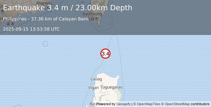 Earthquake BATAN ISL REGION, PHILIPPINES (3.4 m) (2025-09-15 13:53:58 UTC)