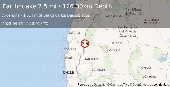 Earthquake SAN JUAN, ARGENTINA (2.5 ml) (2025-09-15 14:15:01 UTC)