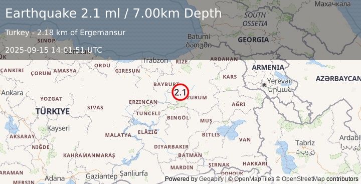 Earthquake EASTERN TURKEY (2.1 ml) (2025-09-15 14:01:51 UTC)