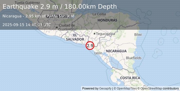 Earthquake NICARAGUA (2.9 m) (2025-09-15 14:40:09 UTC)