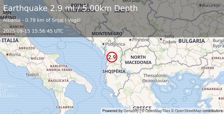 Earthquake ALBANIA (2.4 ml) (2025-09-15 15:56:46 UTC)