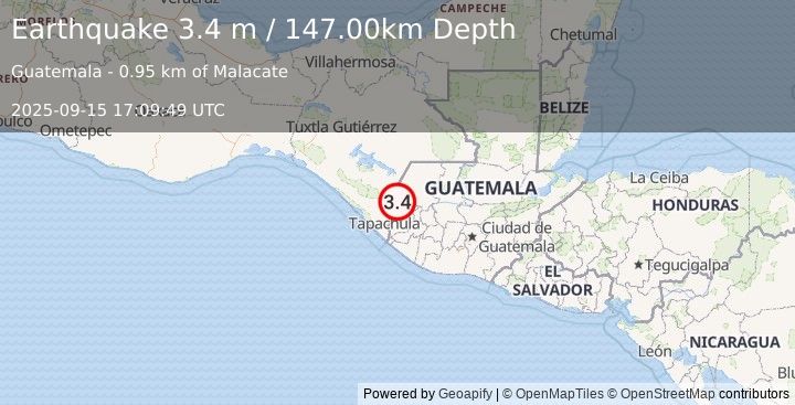 Earthquake GUATEMALA (3.4 m) (2025-09-15 17:09:49 UTC)