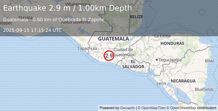 Earthquake GUATEMALA (2.9 m) (2025-09-15 17:15:24 UTC)