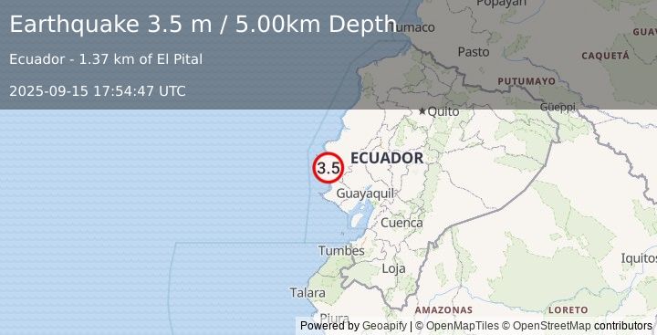 Earthquake NEAR COAST OF ECUADOR (3.5 m) (2025-09-15 17:54:47 UTC)