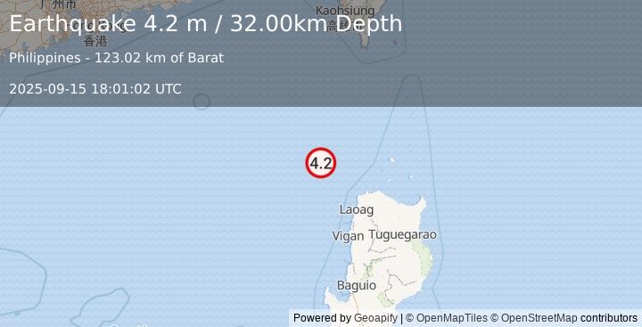 Earthquake PHILIPPINE ISLANDS REGION (4.2 m) (2025-09-15 18:01:01 UTC)