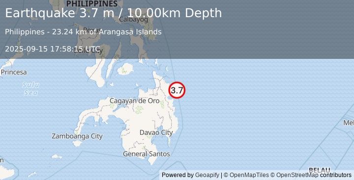 Earthquake MINDANAO, PHILIPPINES (3.7 m) (2025-09-15 17:58:15 UTC)