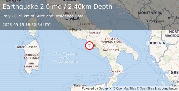 Earthquake SOUTHERN ITALY (2.0 md) (2025-09-15 18:32:34 UTC)